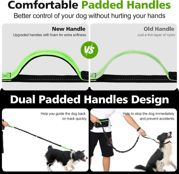 Tivray Adjustable Waist Hands Free Dog Leash Black Green