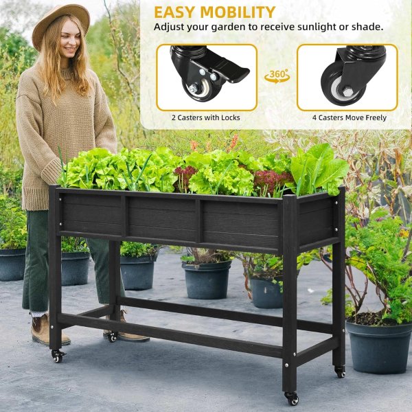 DWVO Raised Garden Bed HDPE 47x18x31in Black