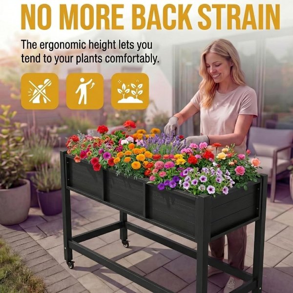 DWVO Raised Garden Bed HDPE 47x18x31in Black