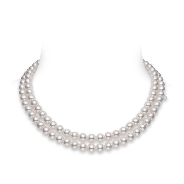 Jeux de Rubans Akoya Cultured Pearl Double Row Necklace 18K White Gold Clasp