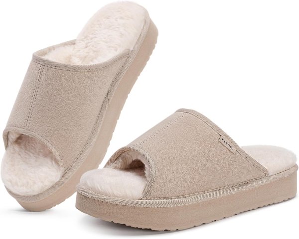 FITORY Women's Faux Rabbit Fur Slippers Size 6-11
