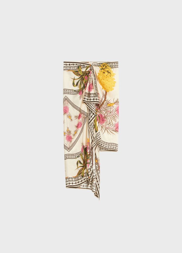 Asymmetrical Twill Sarong Skirt Foulard Print