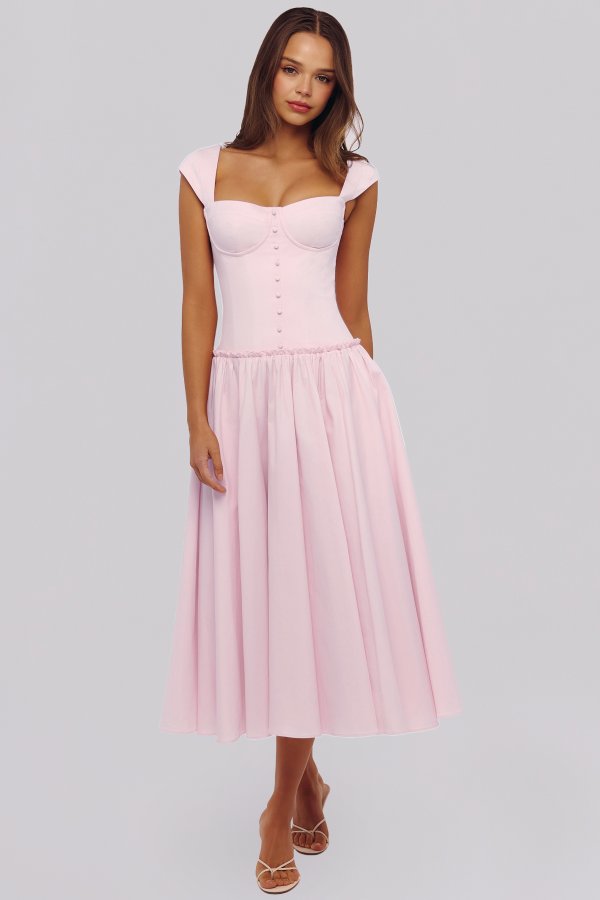 House of CB Kaia Pink Cotton Midi Dress