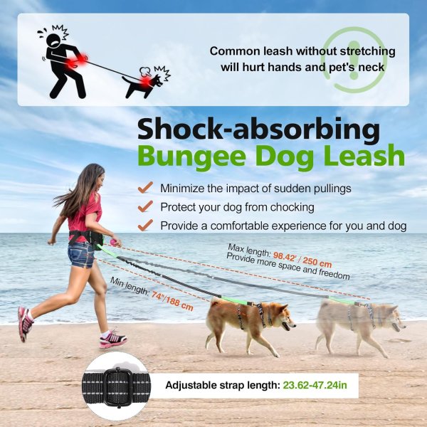Tivray Adjustable Waist Hands Free Dog Leash Black Green