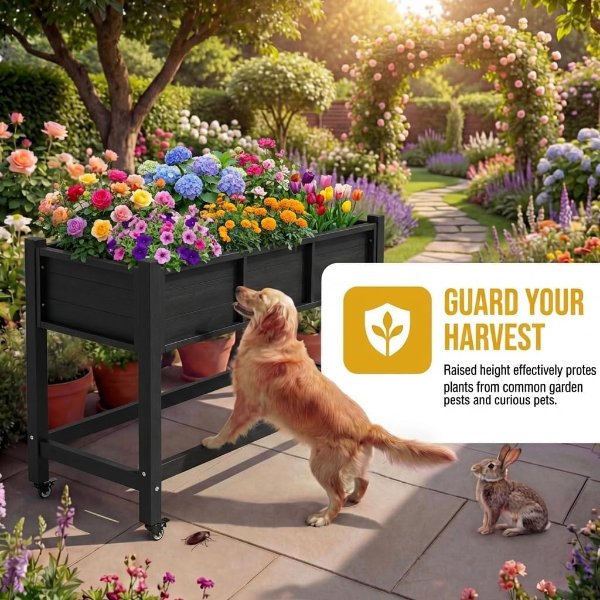 DWVO Raised Garden Bed HDPE 47x18x31in Black