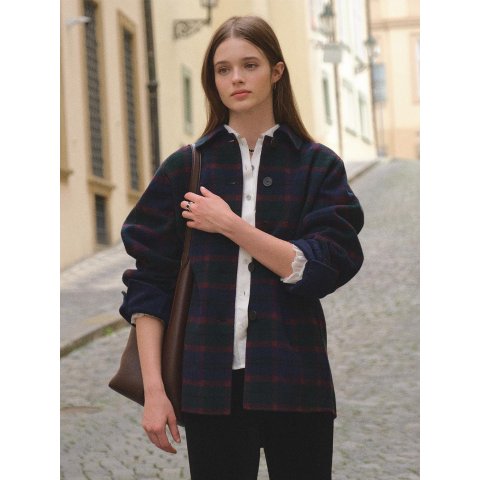 AND YOUHandmade Half Coat Navy Check