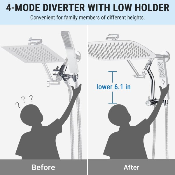 G-Promise 16 Inch All Metal Shower Head with Massage Handheld