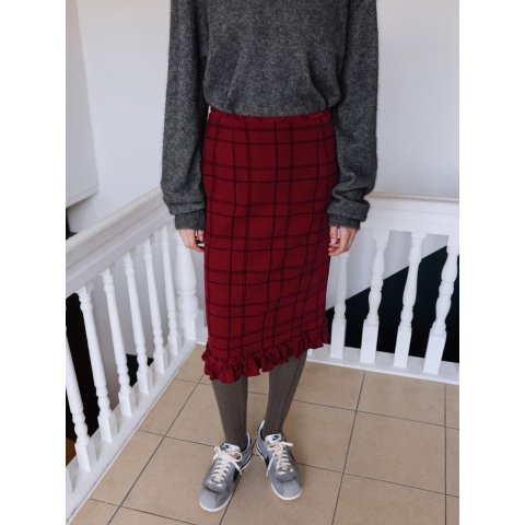 AND YOUFrill Point H-Line Midi Skirt Red Check