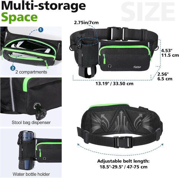 Tivray Adjustable Waist Hands Free Dog Leash Black Green