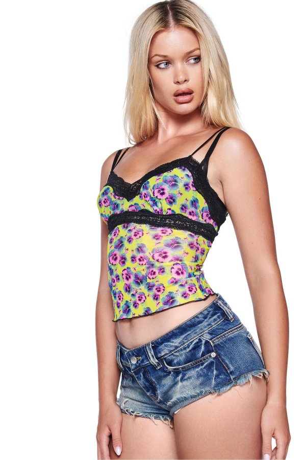 Gracie Lace Cami Top Neon Floral Print