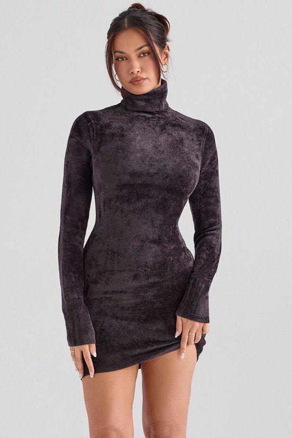 House of CB Taya Charcoal Chenille Mini Dress
