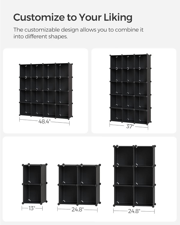 ULPC44BK Plastic Storage Organizer 16 Cubes Black