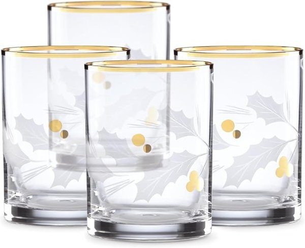 Holiday Gold Double Old Fashioned 4-Piece Glass Set Clear, 2.50 LB