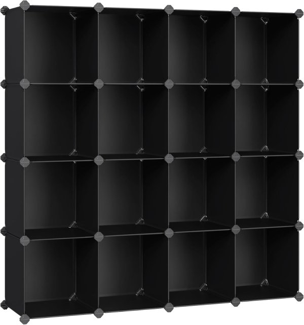 ULPC44BK Plastic Storage Organizer 16 Cubes Black