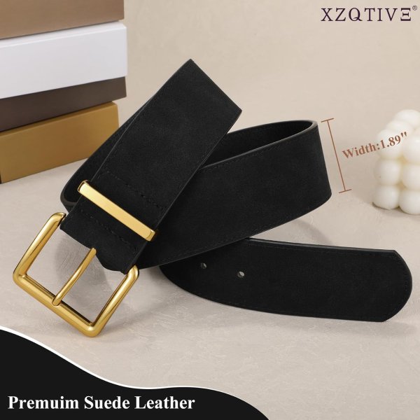 XZQTIVE Women Wide Suede Gold Buckle Belt