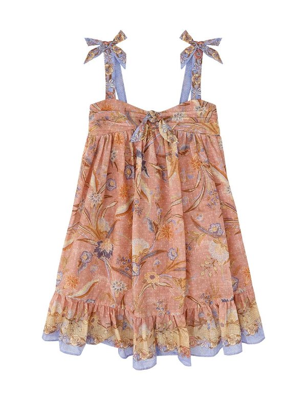 Indra Kids Tie Front Dress Pink Scarf Floral