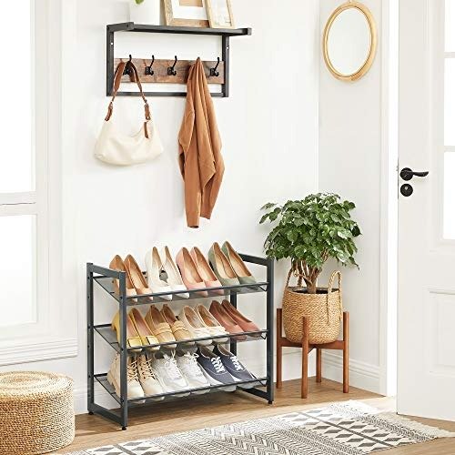 SONGMICS Metal Shoe Rack ULMR03GB 3-Tier Charcoal Gray