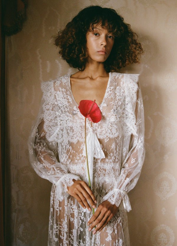Holden Lace Long Sleeve Dress White