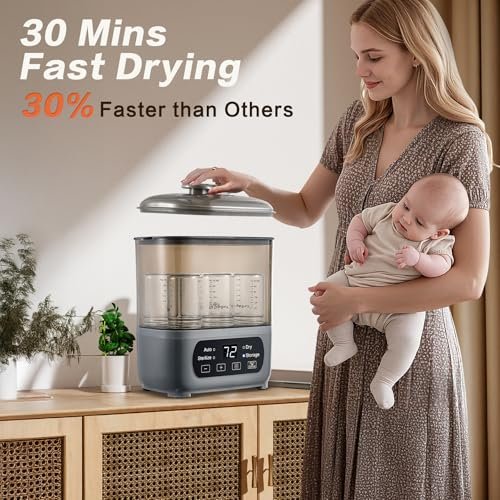 AMZBABYCHEF 4-in-1 Baby Bottle Steamer and Dryer Grey