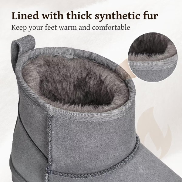OOW Genuine Suede Women's Short Boots Brown Anti-slip