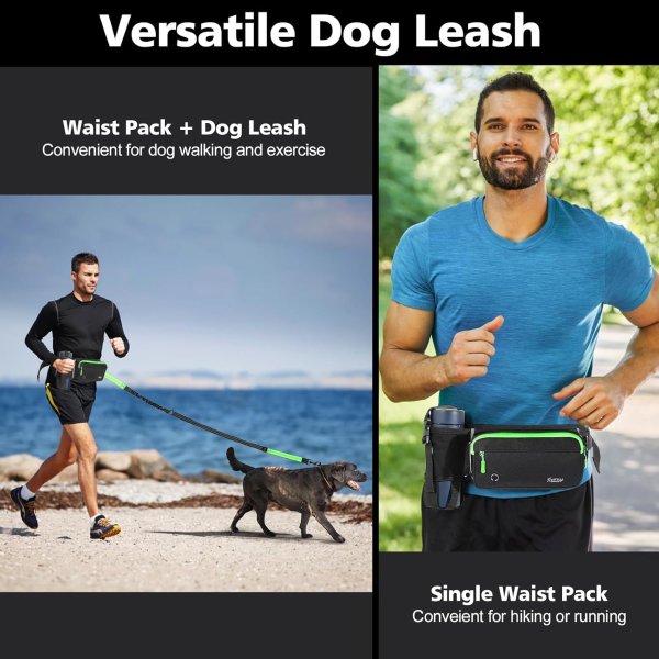 Tivray Adjustable Waist Hands Free Dog Leash Black Green