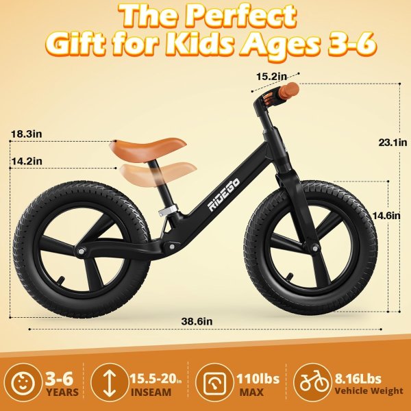 Ridego 14 Inch Kids Balance Bike Adjustable Seat