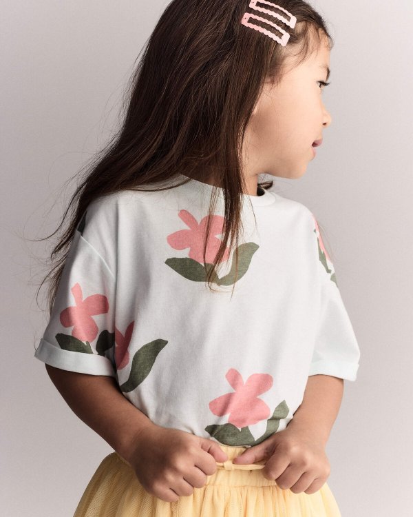 Toddler Girl Floral Print Tee Light Green
