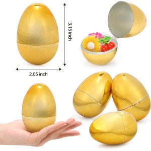 Skirfy 24PCS Golden Easter Eggs, Empty 3.15" Golden Eggs Bulk Fillable for Easter Hunt Party Favor Basket Stuffers Filler Classroom Prize Supplies Decor