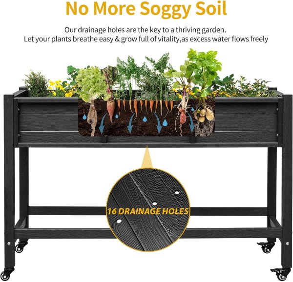 DWVO Raised Garden Bed HDPE 47x18x31in Black
