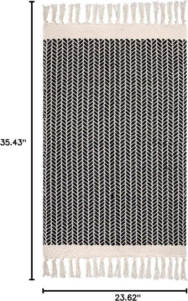 Lahome Belle 2x3 Door Mat Woven Cotton Black and White