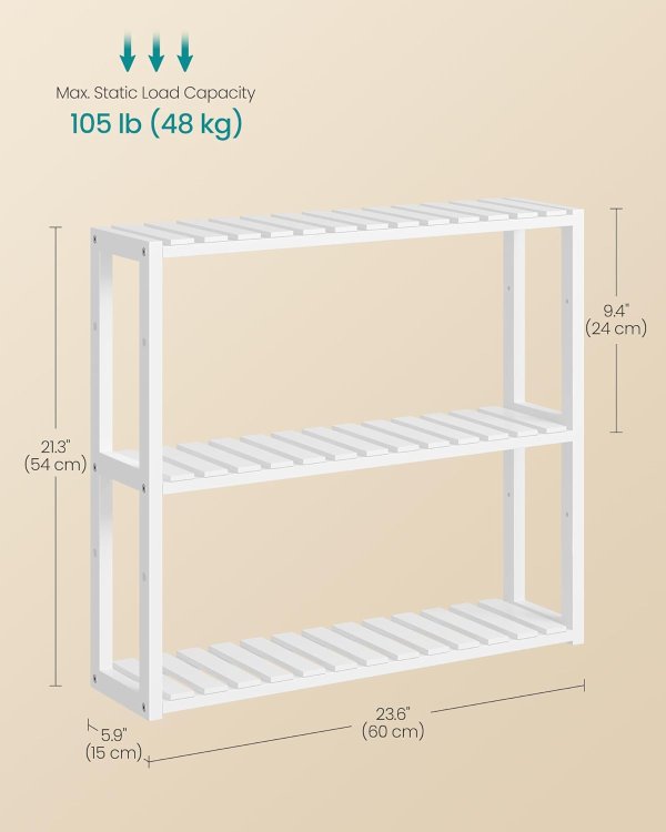 Bamboo Bathroom Shelf UBCB13W Cloud White 3-Tier