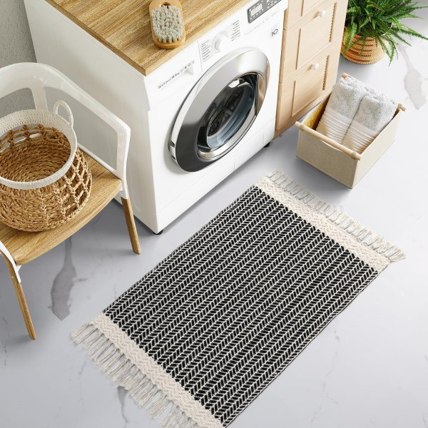 Lahome Belle 2x3 Door Mat Woven Cotton Black and White