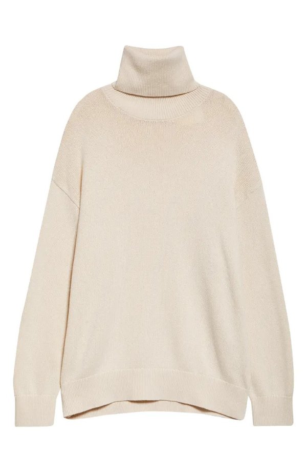 Longline Turtleneck Organic Cotton Cashmere Sweater