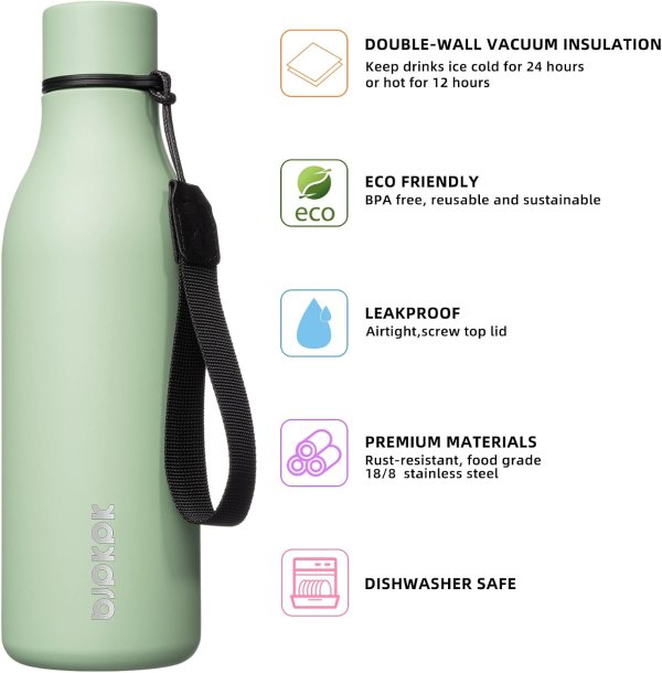 BJPKPK Stainless Steel Insulated Water Bottle 18oz Green