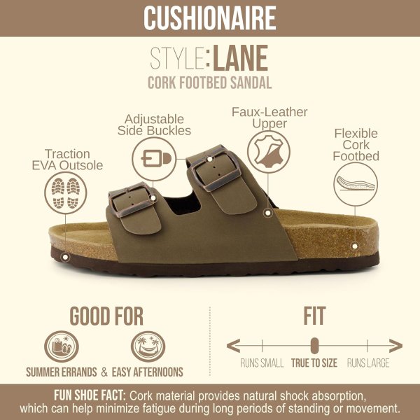 CUSHIONAIRE Lane Cork Sandals for Women Genuine Suede Footbed