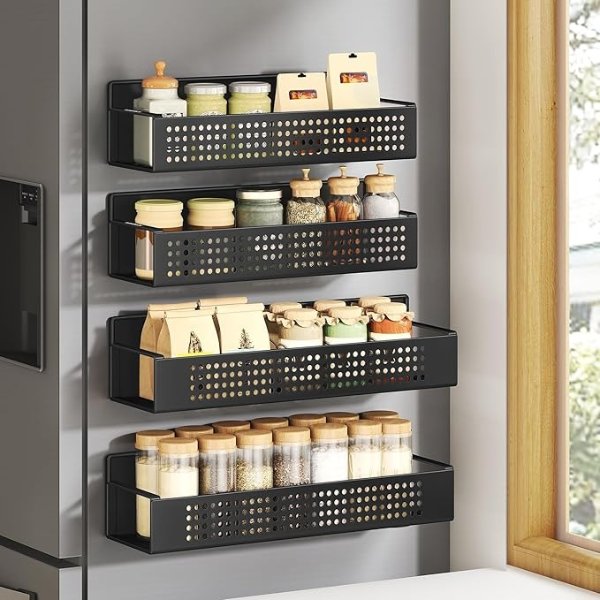 SONGMICS Magnetic Spice Rack UKCS061B01 Black Set of 4