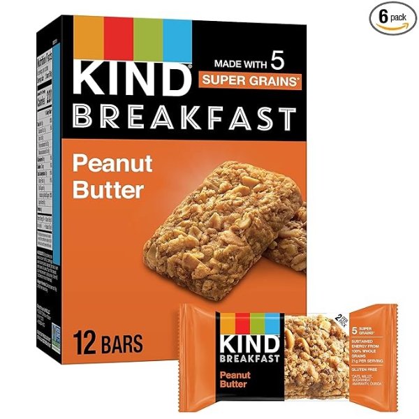 Breakfast Bars, Peanut Butter, Gluten Free, 100% Whole Grains, 1.76 OZ Packs (Pack of 6)