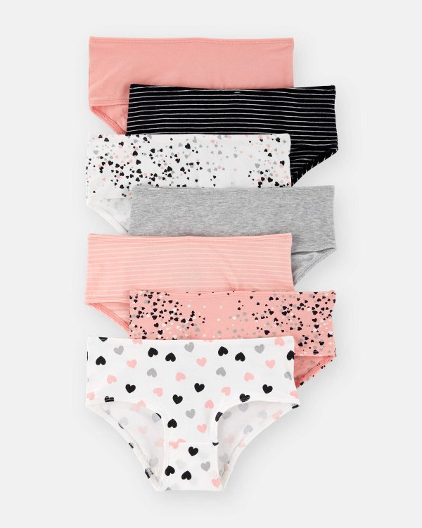 7-Pack Toddler Girl Heart Print Briefs Pink/Black