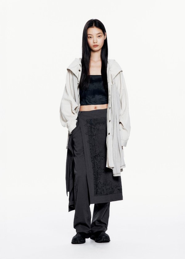 Hooded Coat with Graphic Muffler