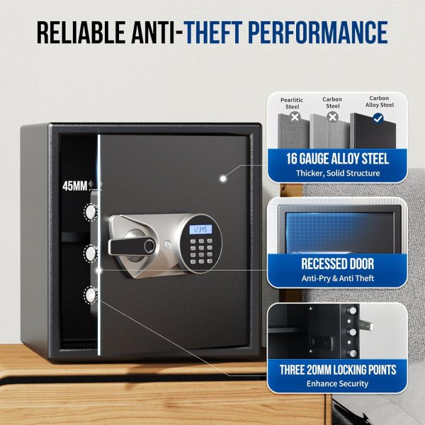 BlackSmith Safe Box Biometric Fingerprint 1.5 Cubic Feet Black