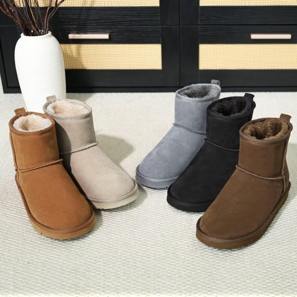 OOW Genuine Suede Women's Short Boots Brown Anti-slip