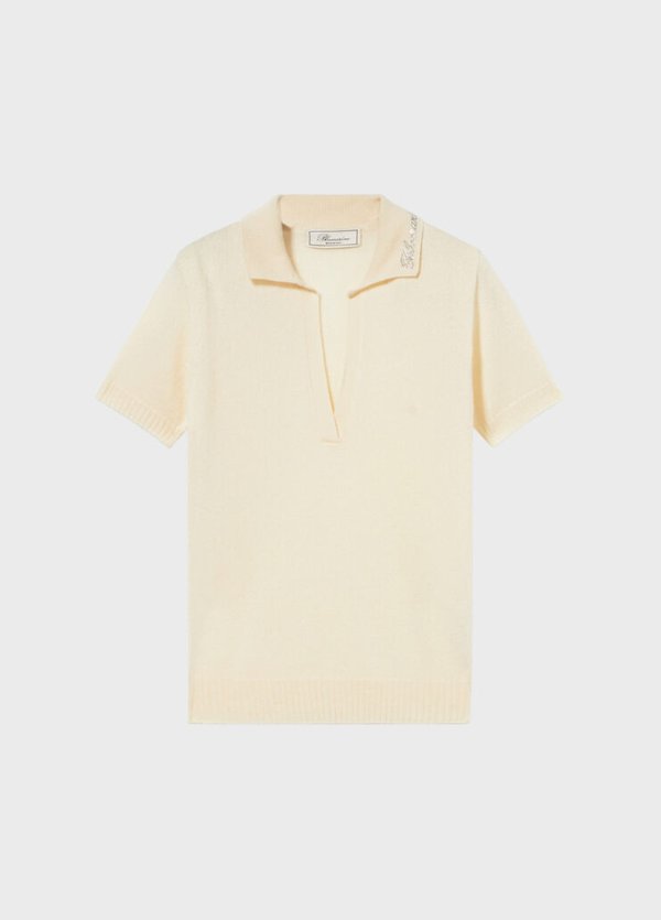 Cashmere Polo-Style Jumper Rhinestone Embroidery