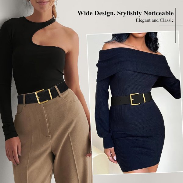 XZQTIVE Women Wide Suede Gold Buckle Belt