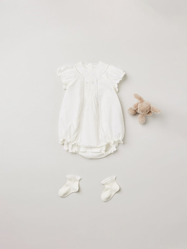 Bonpoint Boutique Baby Dobby Voile Romper Milk White