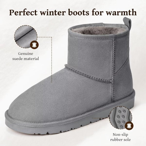 OOW Genuine Suede Women's Short Boots Brown Anti-slip