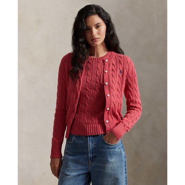 Cable-Knit Cotton Crewneck Cardigan