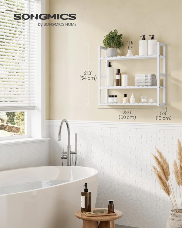 Bamboo Bathroom Shelf UBCB13W Cloud White 3-Tier