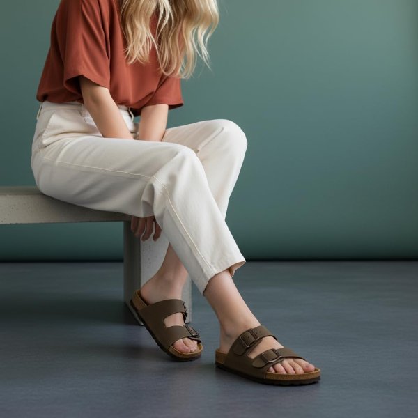 CUSHIONAIRE Lane Cork Sandals for Women Genuine Suede Footbed