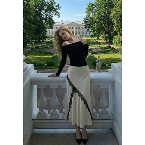 Valentine 蕾丝美人鱼长裙 缎面