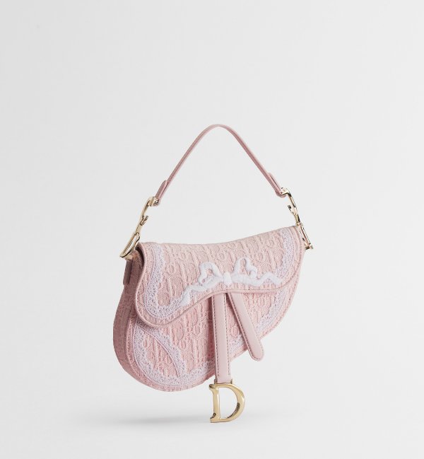 Small Saddle Bag Rose Soupir Oblique Embroidery White Lace